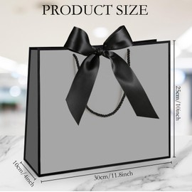 Silkfly 12 Pcs Thank You Gift Bags with Handle 12x10x4'' Welcome Elegant Gifts Bag with Bow Ribbon for Mother's Day Wedding Graduation Bridesmaid Baby Shower Birthday Housewarming (Gray,Black)