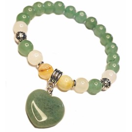 Green Heart Charm Semi-Precious Stones Bracelet Green Aventurine and White Lace Jade HEART CHAKRA BALANCER Birthstone Women Bracelet Yoga Chakra Bracelet (Green Jade Avent)