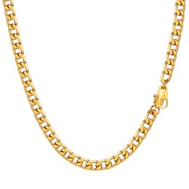 Real Chains Long Gold Necklaces for Hip Hop Men Fashion Jewelry 4mm Cuban Link Flat Chain Plain Necklace