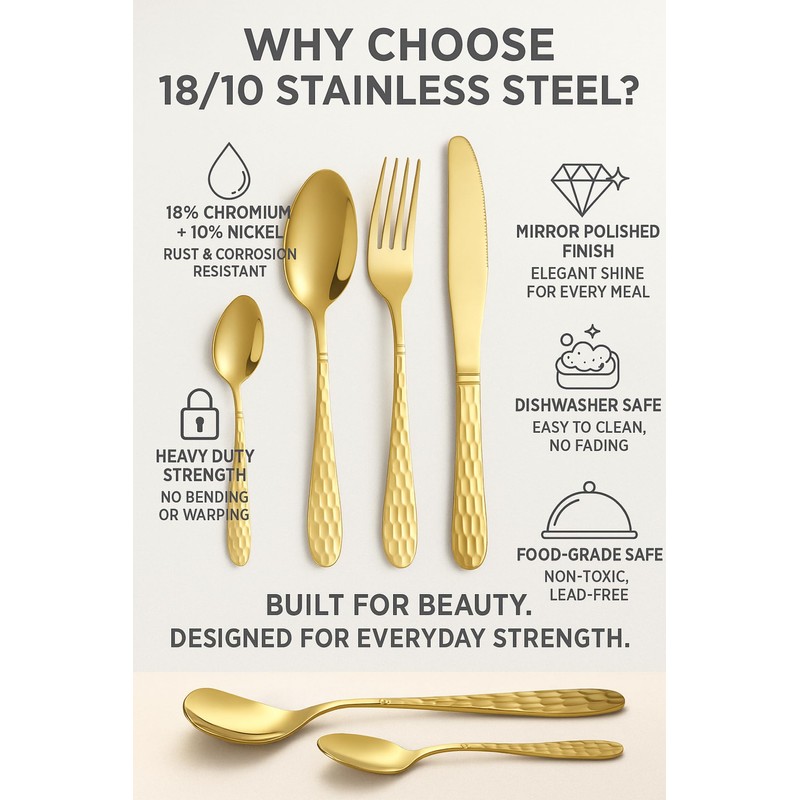 24-Piece Gold Flatware Silverware Set – 18/10 Stainless Steel Cutlery