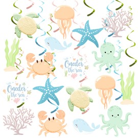 ONEder The Sea Ocean Animals Birthday Party Hanging Swirl, Under The Sea Marine Animals Party Ceiling Streamer Decor for Kids Ocean Sea Theme Mermaid Creatures First Birthday Baby Beach Party Supplies