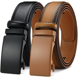 DOOPAI Men's Leather Ratchet Belts 2-Pack - Adjustable Slide Belts for Dress and Casual, Trim to Fit, Gift-Ready with Stylish Buckles (35mm)