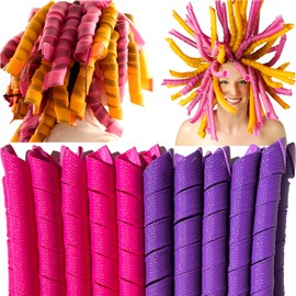 MC MAGIC CURLER 50 Rizadores de Pelo En Espiral Sin Calor, 22", Rizos Mágicos Sin Calor para Cabello Largo, 6 Ganchos para Peinar, Juego de Rulos para El Cabello Diy () 1 Unidad (Paquete de 1) Rosa Pú