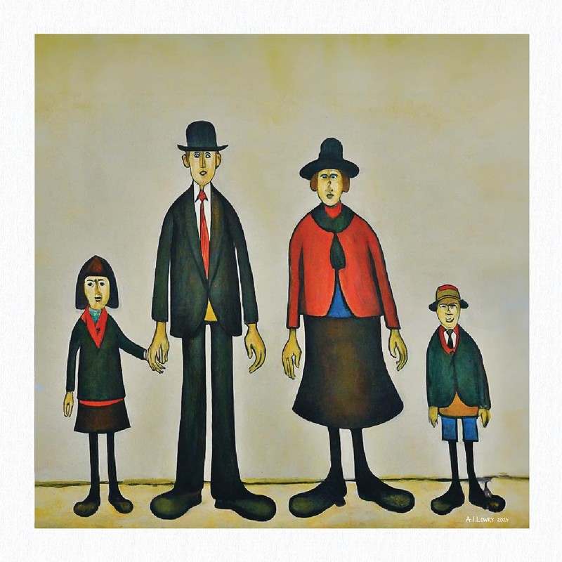 Greetingles Lowry-Style 12"/31cm Square Framed Print. Beautiful Black Ash Frame