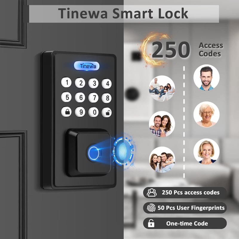 Tinewa Fingerprint Entry Door Lock, Exterior Smart Door Lock for