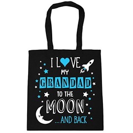 Hippowarehouse I Love My Grandad to the Moon and Back (Blue) Tote Shopping Gym Beach Bag 42cm x38cm, 10 litres