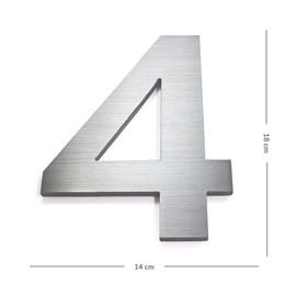 House numbers for outside - 7" Self Adhesive House Number (4) - modern brushed aluminium -Numeros Residenciales®