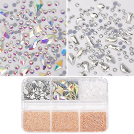 3D Nail Art Charms Rose Gold Nail Micro Caviar Beads Rhinestones for Acrylic Nails Mix Size Multishape AB Nail Rhinestones Nail Crystal Studs Flatback Pearl Kit for Nail DIY Craft Decoration