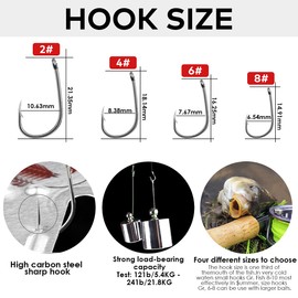 Luroad Carp Fishing Hair Rigs, 20 Pieces Curved Carp Hook Barbs, Braided Carp Fishing Hook Accessories with Boilie Rig Carp Leader, 3 Boilie Stoppers, Size 2 4 6 8