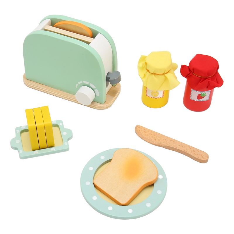 Toaster Toy Set Safe Durable Solidwood Round Edges Hand Eye