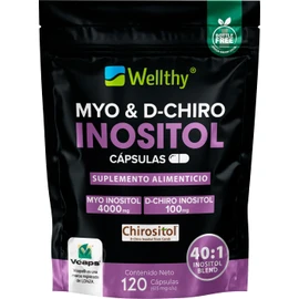 WELLTHY | Myo & D-Chiro Inositol 120 Cápsulas. Chirositol™. Mezcla Óptima 40:1, 2400mg Myo Inositol y 60mg D-Chiro Inositol, Ingredientes 100% Naturales, Gluten Free, Sugar Free, Vegan, Bottle Free.