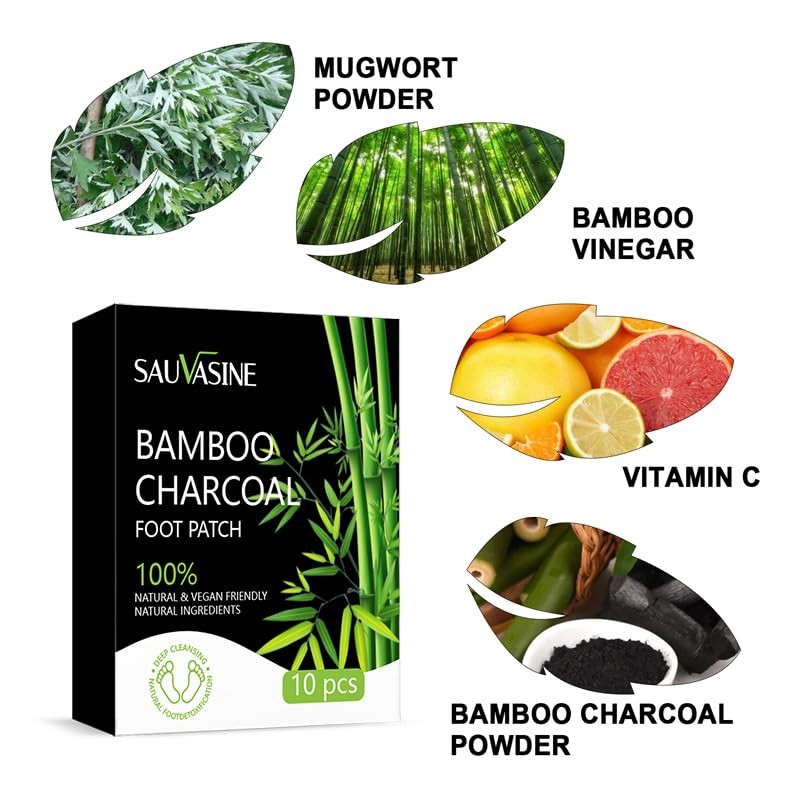 Bamboo Charcoal Foot Patches, Natural Ingredients with Mugwort and Vitamin