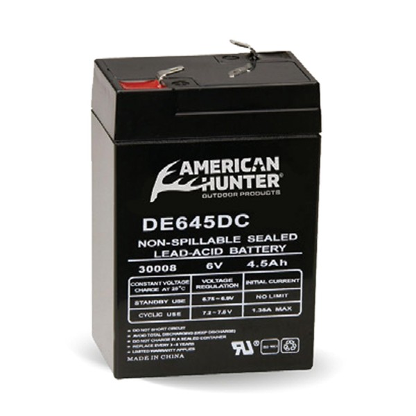 American Hunter Bl-640-T/6V 4.5A HR Rechargeable Battery/Tab Top/Clam Pack , Black