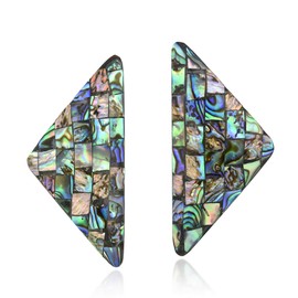 AeraVida Retro Triangle Shaped Mosaic of Polished Abalone Shell Stud Earrings | Triangle Shaped Earrings for Women | Green Tone Abalone Shell Earrings | Earring Stud for Women