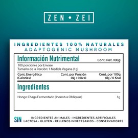 ZENZEI | CHAGA | 100 dosis — 100% Natural y Vegano — Polvo de Hongo Chaga para la digestión — | Importado de Asia | Calidad Premium