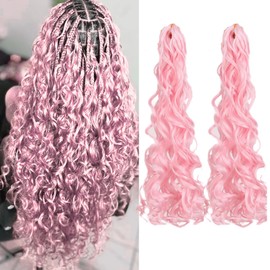 Light Pink Boho Hair for Braiding Curly Crochet Boho Braids Goddess Crochet Bohemian Hair Extensions Ocean Wave Synthetic Hypoallergeic Anti Itch Mermaid