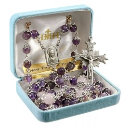 HMH Religious Light Amethyst 8mm Single Capped Rosary W/ Pewter 24", US Made, Gift Box