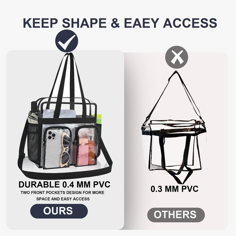 Oraben Clear Bag for Stadium Events 12x6x12 Gym Totes Clear