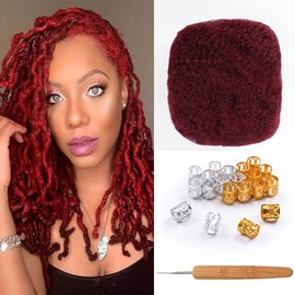 Afro Kinky Bulk Human Hair For Dreadlock Extensions Repair Locs,Twist Braiding, 100% Human Braiding Hair ，30Grams each bundles Total (8Inch #99j)