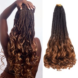 EFFGOCO Ombre Light Brown French Curl Crochet Braids 22 Inch 1B/30 Goddess Box Braids Crochet Hair with Curly Ends 8Packs French Curl Braiding Hair Braids Crochet Hair for Black Women (22 Inch,T/30)