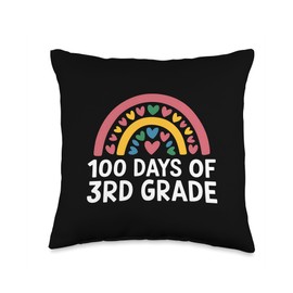 100 Days of Third Grade Teacher Student Rainbow Hearts Throw Pillow