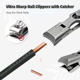 German Nail Clippers for Men, 2024 New Ultra Sharp Nail Clippers, Professional Extra Large Heavy Duty Toe Clippers with Catcher File, Professional Nail Clippers for Seniors (Black)