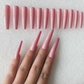 LuckForever 120pc XL Coffin Press on Nails Colored Ballerina Fake Nails Extra Long Full Cover Petal Pink Artificial Fingernails 12 Sizes for Women Girls