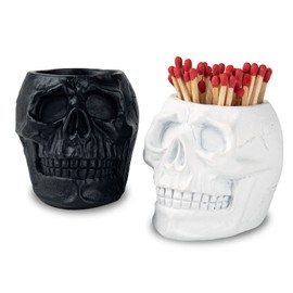 dgudgu Match Holder With Striker White and Black Skull Match Cloche Matches In A Jar With Striker Match Striker Jar Matches Decorative For Men Gift Boy Friend Gift