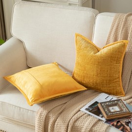 YAERTUN Pack of 2 Chenille Textured Decorative Throw Pillow Covers Accent Solid Cushion Cover Soft Cozy Pillow Case with Velvet Back for Couch Sofa Bed Living Room 18x18 Inch Yellow