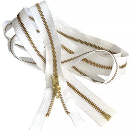 #5 Brass Metal YKK Medium Weight Inside/Outside Reversible Slide Jacket Zipper Separating (1 Zipper) - Tape Color: White #501W - Choose Length 5" to 48" (White #501W, 21" Inches)