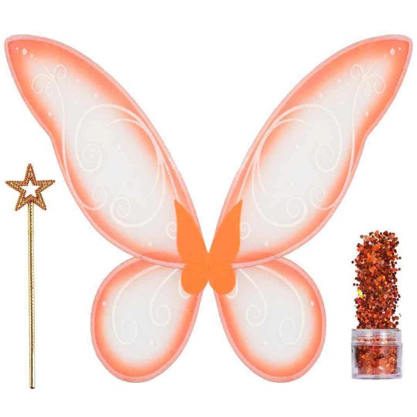 Funcredible Orange Fairy Costume Accessories Set - Fairy Wings, Fairy