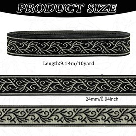 FINGERINSPIRE 10 Yards Jacquard Ribbon 1inch Wide Boho Lace Trim Vintage Floral Embroidered Ribbon, Black Ethnic Style Lace Trim for Sewing Handmade Bag Clothing Decoration DIY Crafts