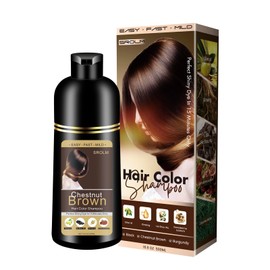 SROLM All-in-1 Hair Dye Shampoo for Women & Men - Natural Black Hair Color to Cover Gray Hair, Herbal Formula with Ginseng & He Shou Wu, Gentle Gray Coverage (Chestnut Brown)