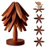 Huipla Wooden Cup Coaster Set,Christmas Tree Shape Trivet Set,4 Wooden