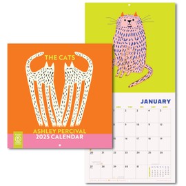 Good Tuesday - 2025 Hanging Wall Calender, Week Starts Monday - Whimsical Cat Designs by Ashley Pervical - 150gsm, Matte Bleed Proof Paper - UK Made, Large Square 12" x 12"