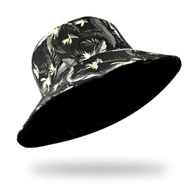 VLYX XX-Large Reversible Bucket Hat - Unisex Cotton UV Protection Packable Fashion Print for Summer Outdoor Fishing Beach Hiking, Black & Black Floral, XL - XXL