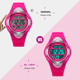 RSVOM Digital Watches for Girls Gifts - Kids Outdoor Sports Watch with LED Backlight, 5 ATM Waterproof Childrens Sport Electronic Wrist Watches with Alarm Clock Week Chronograph for Teenagers Rose
