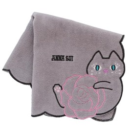 ANNA SUI 109482-0011-03 Towel Handkerchief, Rose & Cat Embroidery (Gray)