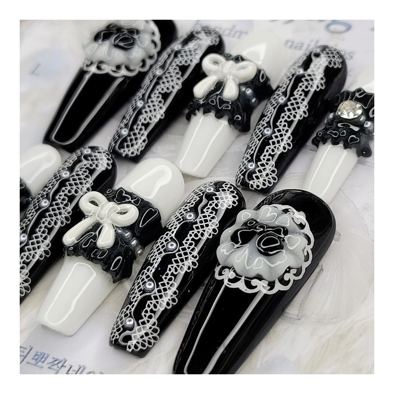 Made shirring handmade nail tips, pedi tips - Almond M