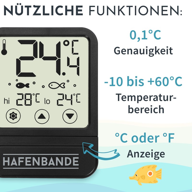 ADE Aquarium Thermometer Digital for Gluing from Outside Temperature Display