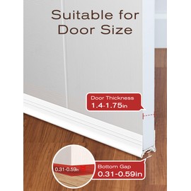 SUNMON Silicone Door Draft Stopper, 39in Upgraded Door Slide-On Under Door Seal Blocker, Under Door Sweep Weather Stripping（White）