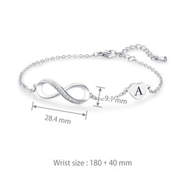 SBI Jewelry Initial M Letter Heart Silver Link Bracelets Adjustable for Women Capital Name Infinity Bracelets for Mens Birthday