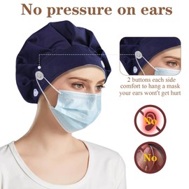 JoyRing 4Pcs Scrub Caps for Women Nurse Surgical Hats Adjustable Satin-Lined Working Cap with Sweatband and Buttons