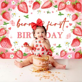 Avezano 7x5ft Berry First Birthday Backdrop Strawberry 1st Birthday Decorations Strawberry Shortcake Backdrop for Girls