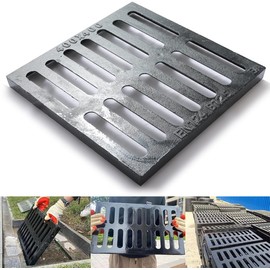 Cast Iron Drain Grate, 16 * 16in Heavy Duty Outdoor Drain Cover, B125 Class Channel Grate, Metal Sewer Grate, Black Square Drainage Grate for Concrete Floor, Yard, Driveway & Garage.