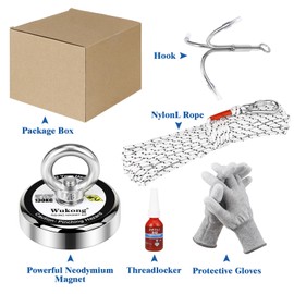 Wukong Magnetic Fishing Set, 130 kg (286 lb) Strong Tensile Force, Magnetic Fishing with Rope, Hooks, Gloves, Thread Locking, Round Neodymium Magnets for Recovering Heavy Objects Underwater in the