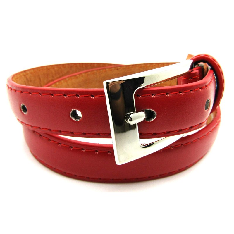 Ladies Skinny Leather Belt (34" to 37" LARGE, RED)