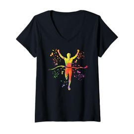 Womens Marathoner Colorsplash Running Kids Finisher Marathon V-Neck T-Shirt