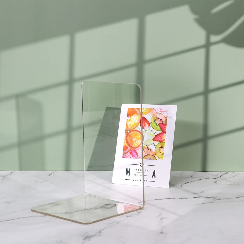 Hiziwimi 4Pcs Clear Acrylic Bookends with Non-Slip Stickers, Bookends for