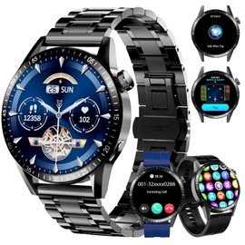 Homailida Men's Smart Watch with 3 Wristbands, Smart Watch, Call and Voice Assistant, Message Notifications, 120+ Sports Modes, IP67, Waterproof Fitness Tracker for Android iOS, Black